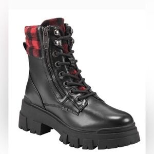 NWOB Marc Fisher Women's Aboli 2 Black Buffalo Plaid Combat Lace-up Boots Size 8